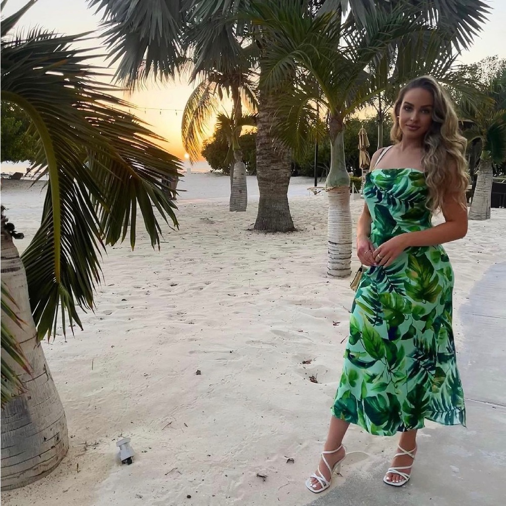 Zara satin tropical midi dress size small